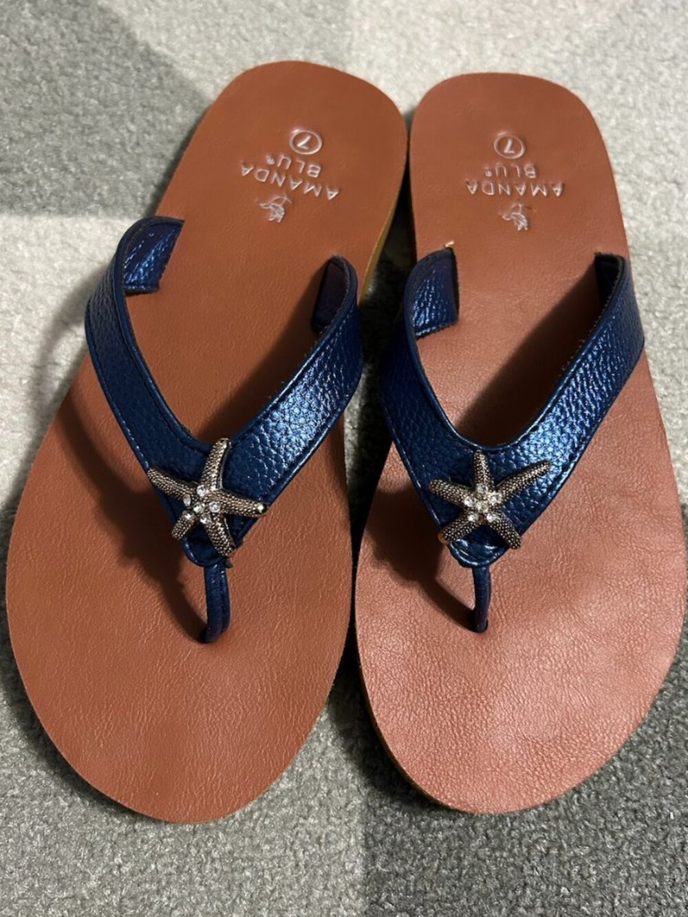 Amanda Blu Navy Gold Tone/Rhinestone Starfish Flip Flops Women's Size 7